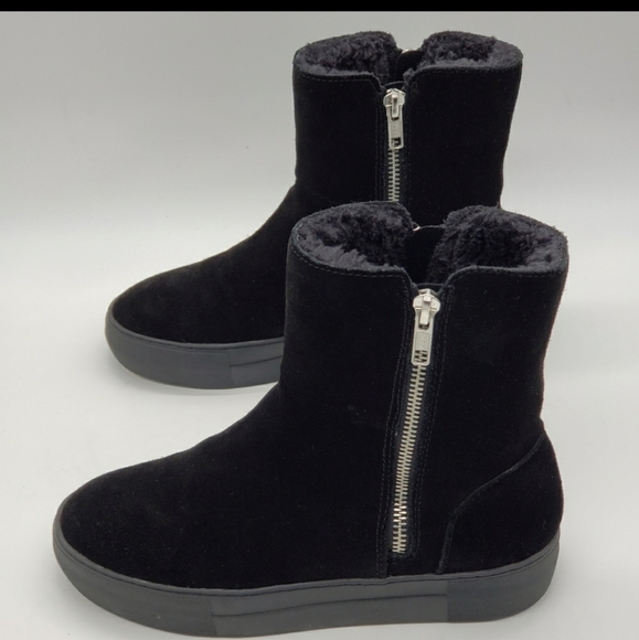 J/Slides Trulie Water Resistant Suede Platform Wedge Ankle Bootie with Faux Fur - Picture 1 of 13